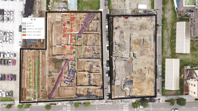 부여 관북리 유적 발굴지 전경(악기출토_수혈 19호, 목간출토_배수로1호와 수혈19호)