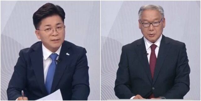 지난 25일(월) 부여의 내일 두고 … 김민수·이용우 후보, KBS TV 토론회서 격돌(사진=KBS 방송화면)